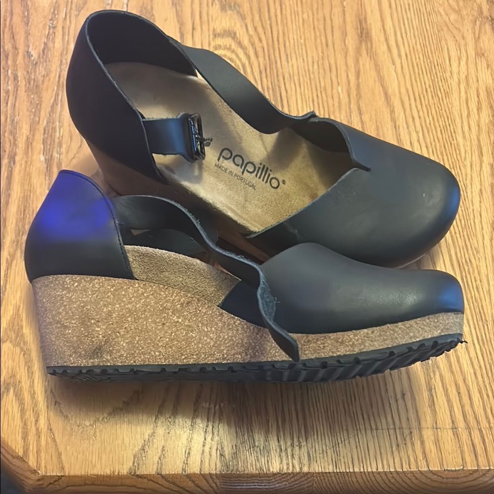 Papillio Black Wedge Sandals with Contoured Footbed